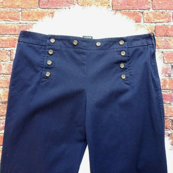 J. Crew Women's Sailor Pants Twill Button Wide Leg Navy Blue Modern Plus Size 14 - Picture 4 of 12